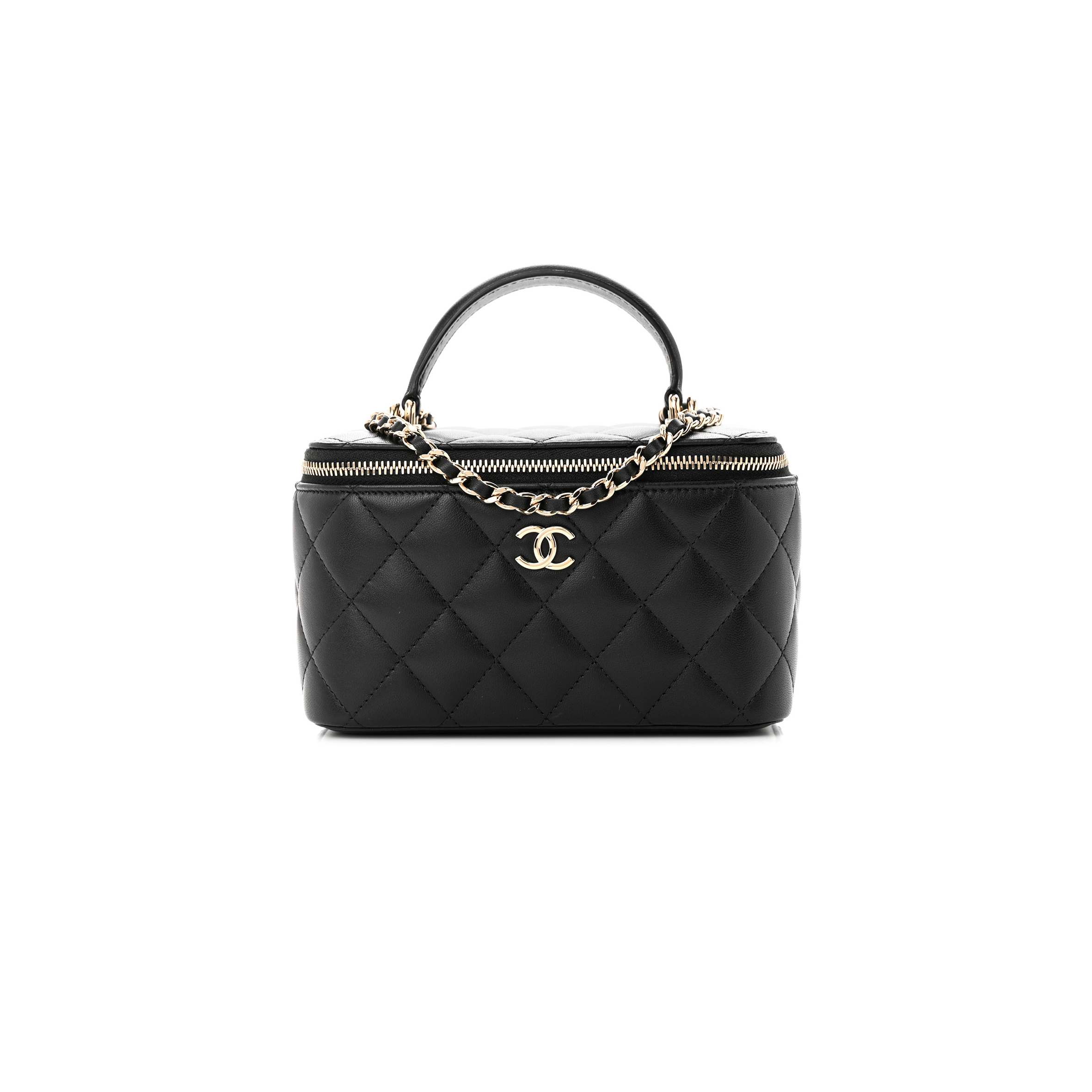 CHANEL MASTER  LAMBSKIN QUILTED SMALL VANITY CASE WITH CHAIN BLACK (17*9*8cm) 